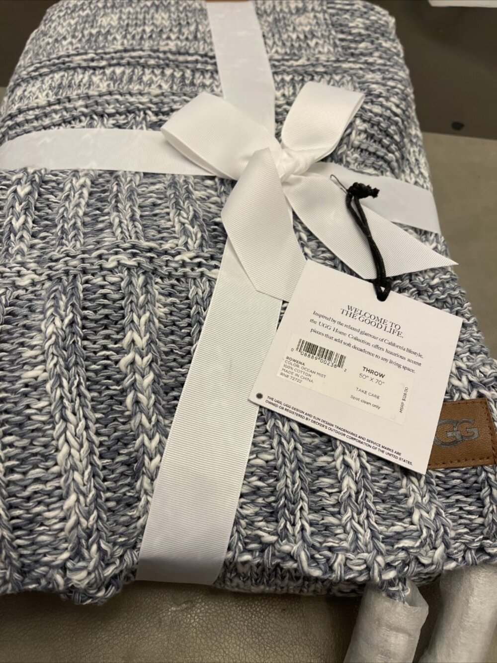 Ugg Blue White Rowena Ocean Mist Throw Blanket Cover Tassel